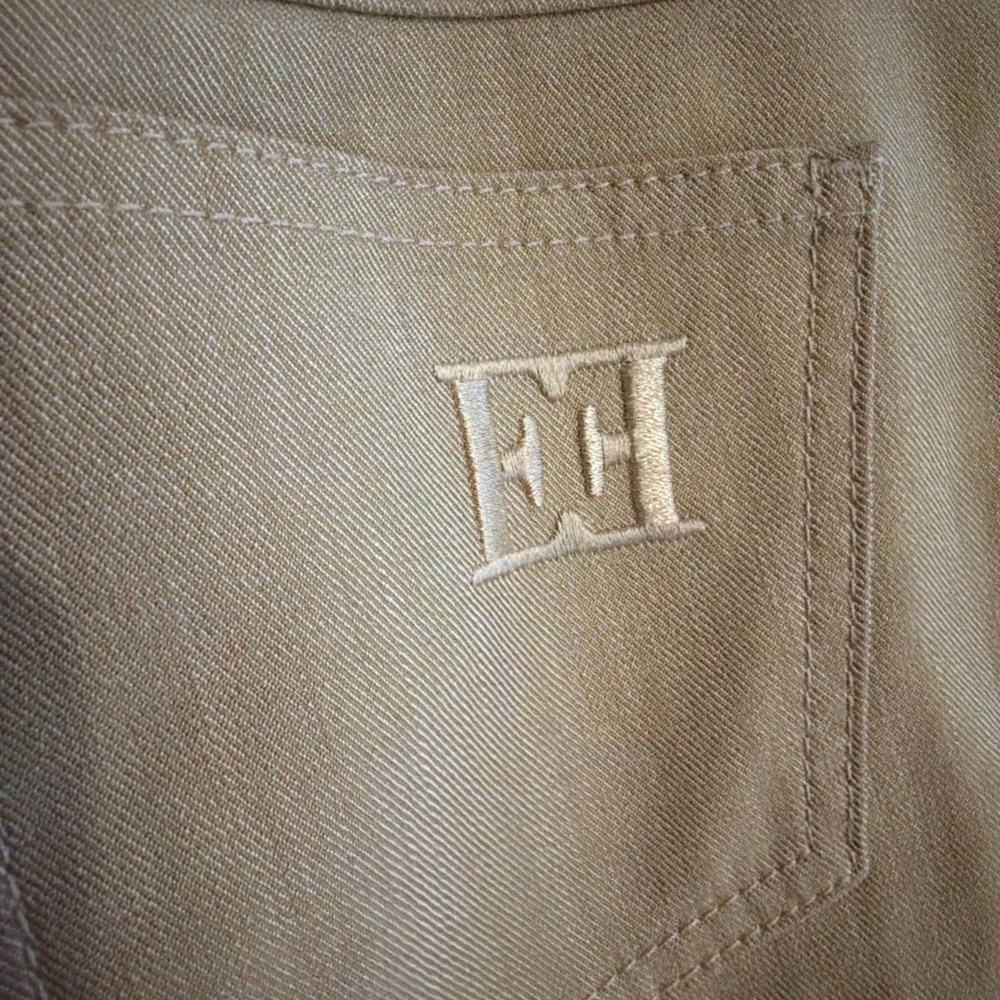 Escada Gold‎ Denim Pants Pleated 32 X 34 Straight Fit 38 Stretch Logo Classic